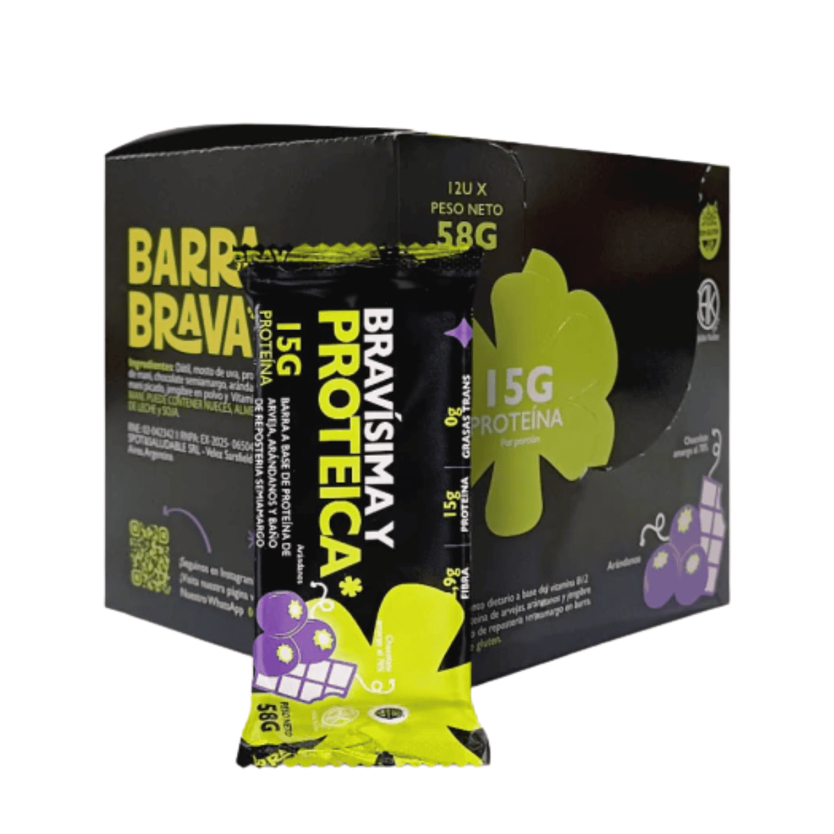 BRAVA BARRITA PROTEICA ARANDANOS y CHOCOLATE CAjA X 12 UNIDADES