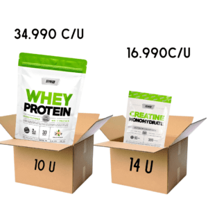 COMBO MAYORISTA 10 WHEY CAJA CERRADA+ 14 CREATINAS NEUTRA DOY PACK STAR 300G