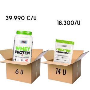 COMBO MAYORISTA 6 WHEY PROTEIN PLATINUM 2LB + 14 CREATINAS DOY PACK