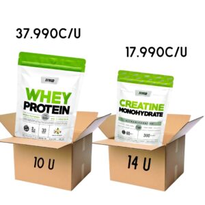 COMBO MAYORISTA 10 WHEY CAJA CERRADA+ 14 CREATINAS NEUTRA DOY PACK STAR 300G