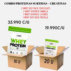 COMBO MAYORISTA 10 WHEY (VARIOS SABORES) +CREATINA STAR 300GR DOY PACK X 20