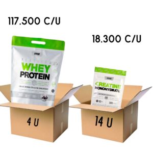 COMBO MAYORISTA 4U WHEY PLATINUM 3 KG + 14U CREATINAS DOY PACK