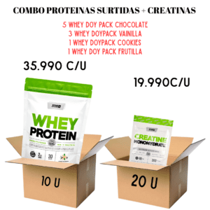 COMBO MAYORISTA 10 WHEY (VARIOS SABORES) +CREATINA STAR 300GR DOY PACK X 20