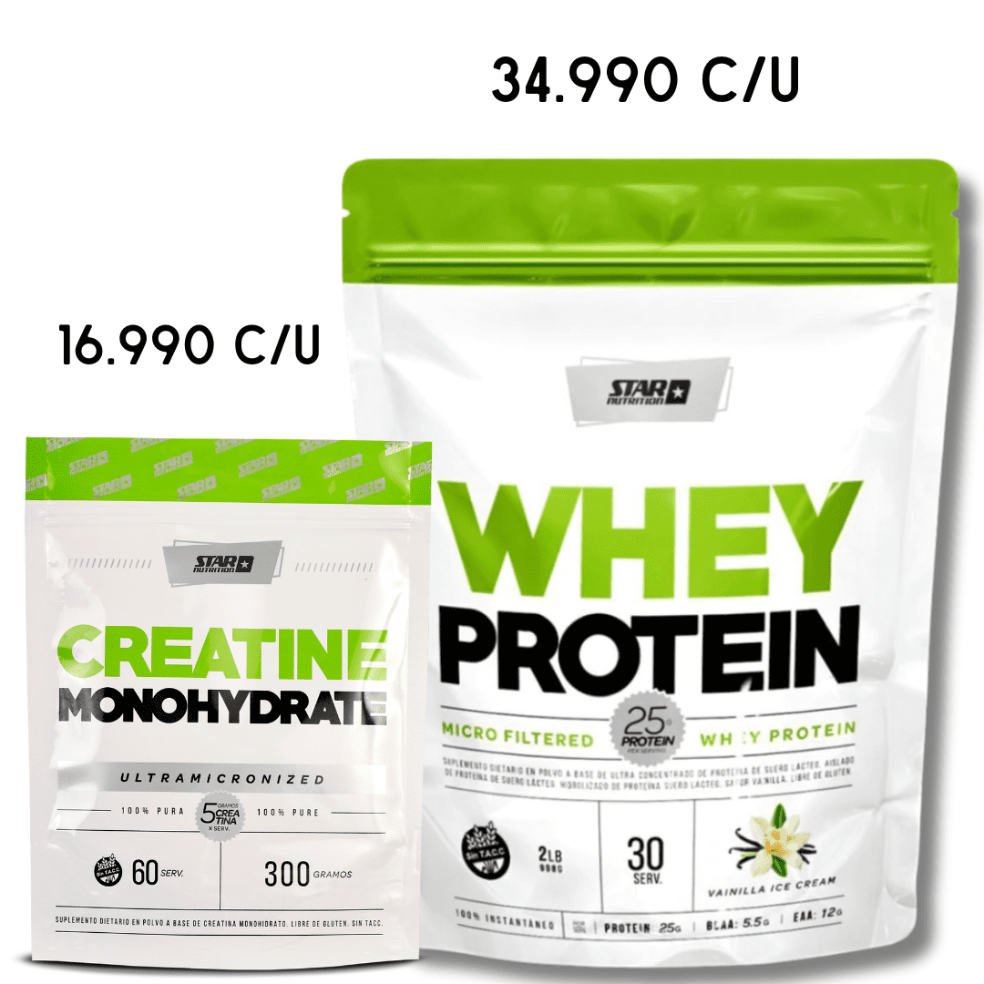 COMBO MAYORISTA POR UNIDAD WHEY DOYPACK STAR 2 LBS + CREATINA DOYPACK STAR 300 G